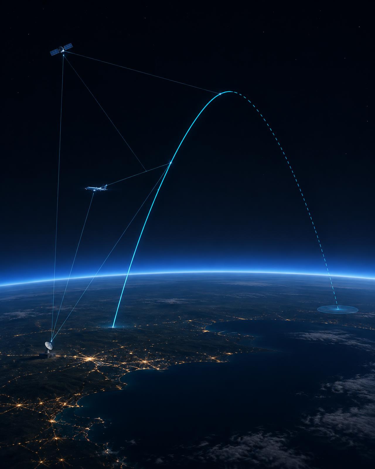 Space, air and ground sensing contributing to one tracked trajectory with a predicted continuation and impact area